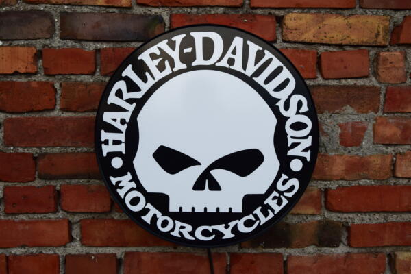 Işıklı 3D LED Harley Davidson Kafatası Logosu 50-80 CM Showroom Mağaza Reklamı
