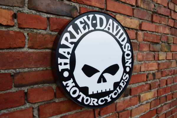 Işıklı 3D LED Harley Davidson Kafatası Logosu 50-80 CM Showroom Mağaza Reklamı