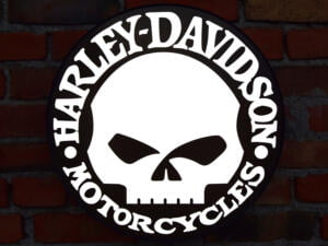 Illuminated 3D LED Harley Davidson Skull Logo 50-80 CM Salon Shop Advertisement