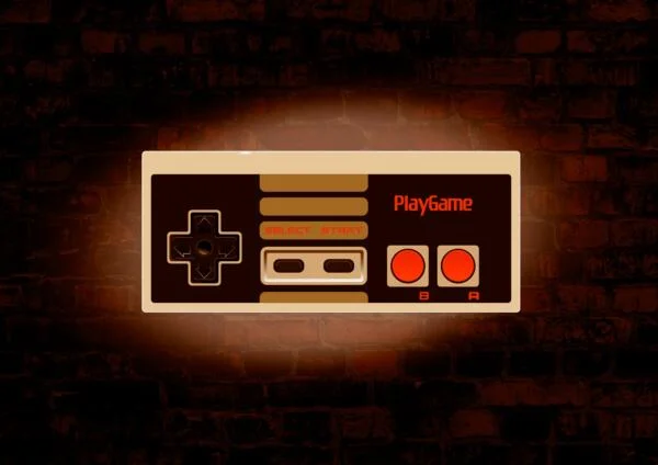 Velké LED logo 3D Retro Nintendo Joystick Neon 60 x 26 CM pro hráče Man Cave
