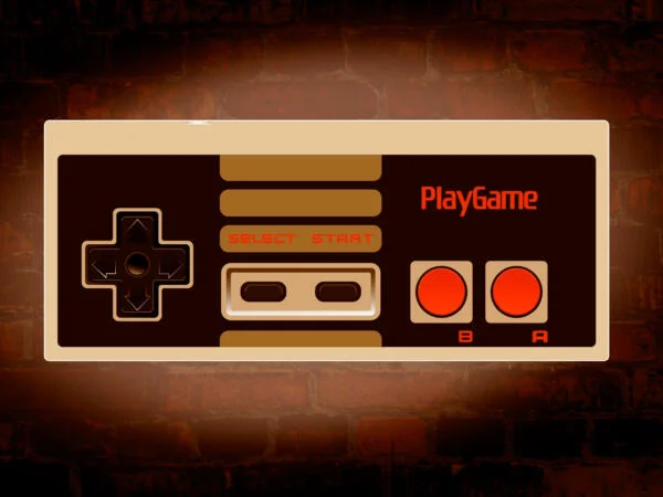 Velké LED logo 3D Retro Nintendo Joystick Neon 60 x 26 CM pro hráče Man Cave